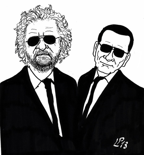 Cartoon: The Italian Blues Brothers (medium) by paolo lombardi tagged italy,politics,satire,cartoon,election,berlusconi,grillo