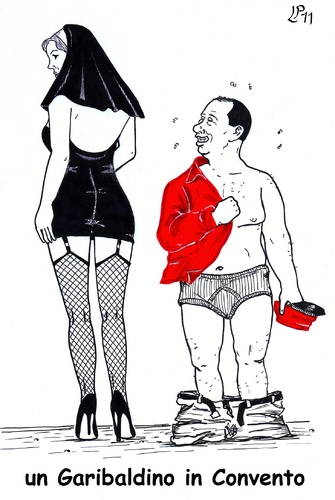 Cartoon: un Garibaldino in convento (medium) by paolo lombardi tagged italy,berlusconi,politics,satire,caricature
