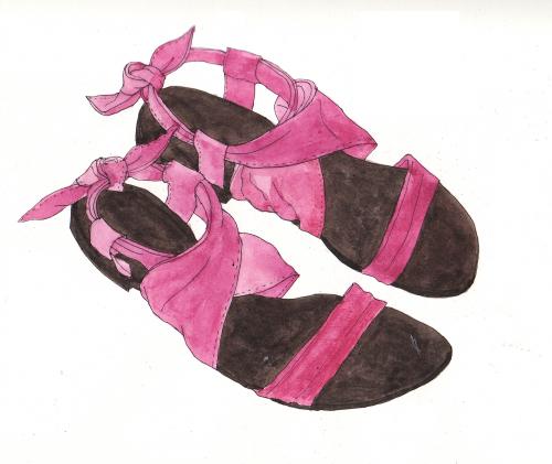 Cartoon: fucsia (medium) by etsuko tagged pink,illustration,illustrationen,frauenschuh,schuh,schuhe,sandalen,fashion,mode