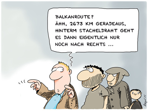 Cartoon: Balkanroute (medium) by Mergel tagged balkanroute,rechtsrutsch,rechtspopulismus,flüchtlinge,flüchtlingskrise,einwanderung,grenzen,grenzsicherung,asyl,schleuser