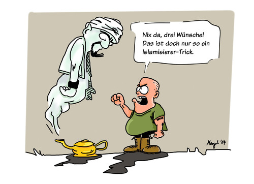 Cartoon: islamisiertrick (medium) by Mergel tagged angst,fremdenfeindlichkeit,rechtspopulismus,rassismus,pegida,islam