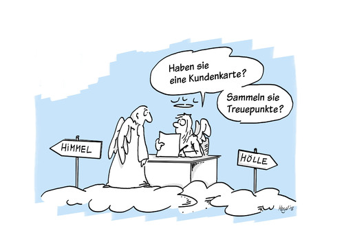 Cartoon: Kundenbindung (medium) by Mergel tagged marketing,kundenbindung,kundenkarte,rabatt,treuepunkte,himmelspforte,himmelstor,himmel,hölle,tod,auferstehung