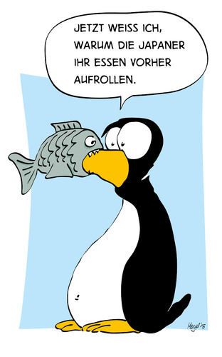 Cartoon: sushi (medium) by Mergel tagged sushi,pinguin,fisch,essen,speisen,japan