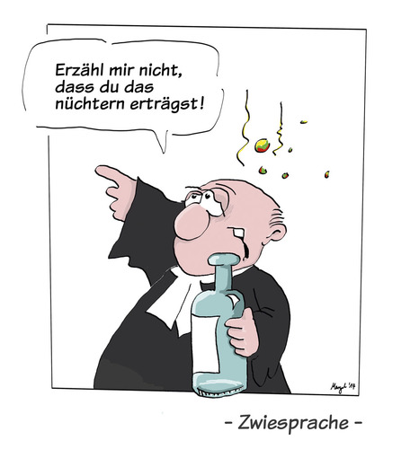 Cartoon: Zwiesprache (medium) by Mergel tagged pfaffe,pfarrer,geistlicher,priester,gebet,alkohol,rausch,nüchtern,glaube,kirche,zwiesprache