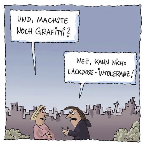 Cartoon: Berufsunfähig? (medium) by fussel tagged berufsunfähig,laktose,intoleranz,sprayer,grafitti,lackdose