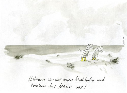 Cartoon: Große Pläne (medium) by fussel tagged grössenwahn,pläne,urlaub,strohhalm,meer