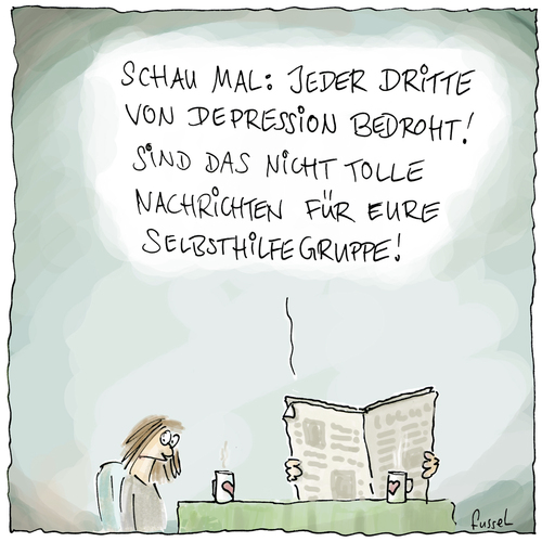 Cartoon: Gute Nachrichten (medium) by fussel tagged depression,nachricht,selbsthilfegruppe,ignoranz,zeitung,fussel,cartoons