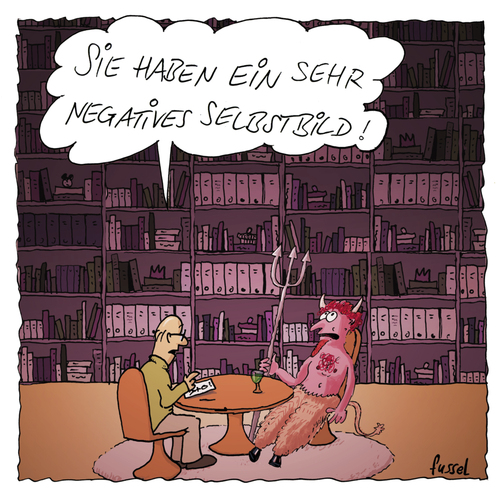 Cartoon: Jeder hat (medium) by fussel tagged teufel,selbstbild,negativ,negaholic,schlecht,sehen,im,schlechten,licht