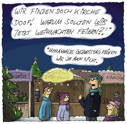 Cartoon: Konsequente Erziehung (medium) by fussel tagged weihnachten,weihnachtsmarkt,feiern,kirche,kinder,fussel,cartoon,geburtstag,jesus,mohammed