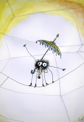 Cartoon: New Shoes (medium) by fussel tagged balance,umbrella,shoes,spider