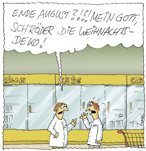 Cartoon: Nicht vergessen! (medium) by fussel tagged cartoons,fussel,herbst,anfangen,supermarkt,frueh,deko,weihnachtsdeko