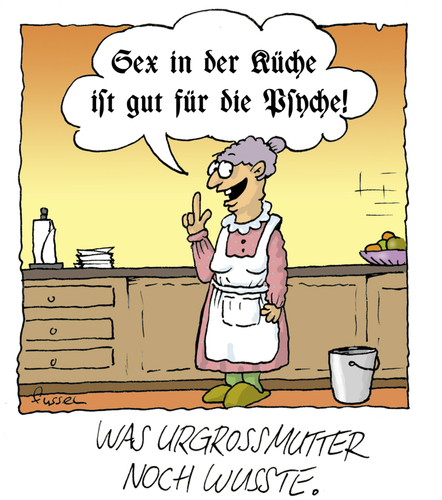 Cartoon: Oma redet Fraktur (medium) by fussel tagged urgroßmutter,küche,psyche,weisheiten,großmutter,fraktur