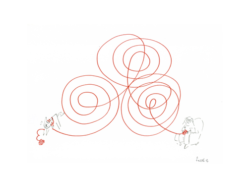Cartoon: Roter Faden (medium) by fussel tagged roter,faden,thread,cat,red,roter,faden,thread,cat,red