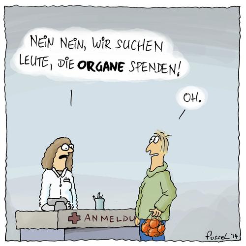 Cartoon: Spendenbereitschaft (medium) by fussel tagged orangen,organe,organspenderausweis,organspende,fussel,cartoons