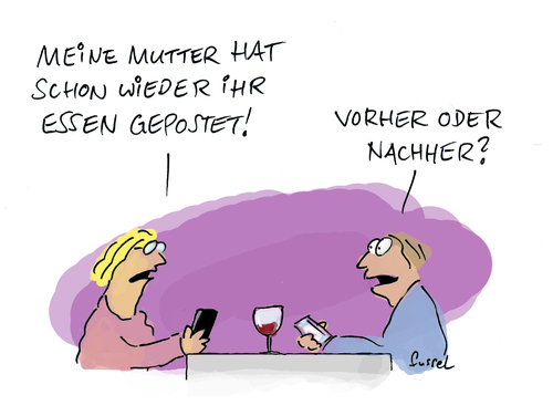 Cartoon: Vorher oder nachher? (medium) by fussel tagged smartphone,media,social,like,foto,posten,essen,facebook,fussel,fussel,facebook,essen,posten,foto,like,social,media,smartphone