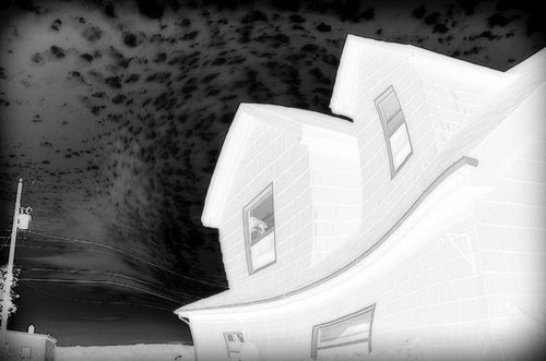 Cartoon: Haunted (medium) by Krinisty tagged house,haunted,scary,photography,black,and,white,clouds,sky,krinisty,art