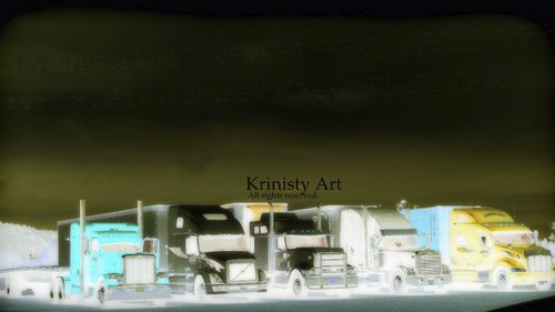 Cartoon: Trucks! (medium) by Krinisty tagged trucks,truckstop,colors,peterbilt,freightliner,volvo,mack,kenworth,international,eagle