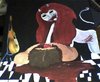 Cartoon: She is hungry (small) by Krinisty tagged devil,lady,redhair,evil,eating,face,blood,death,succubus,guitar,music,blues,robertjohnson
