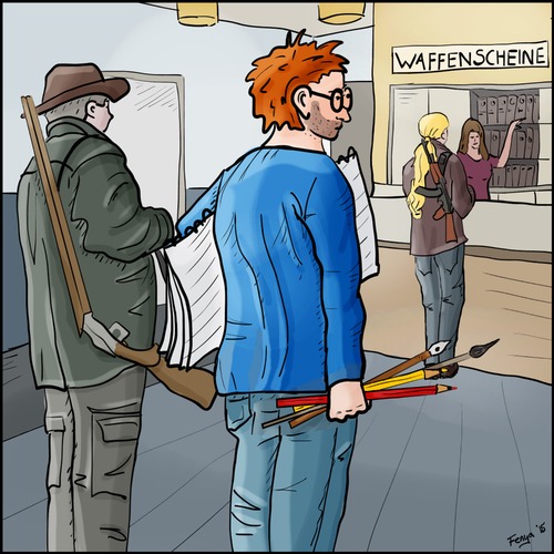 Cartoon: Die Waffen der Cartoonisten (medium) by Fenya tagged jesuischarlie,cartoonist,karikaturist,waffenschein