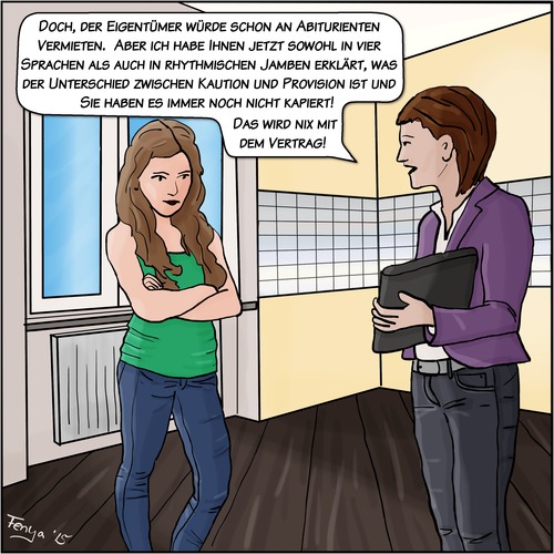 Cartoon: Ein Hoch aufs Bildungssystem (medium) by Fenya tagged bildungssystem,schulsystem,bildung,abitur,abiturient,makler,wohnungsbesichtigung,schule,wirtschaft,wissen,jaina