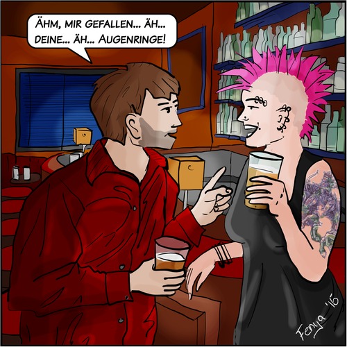 Cartoon: Erstes Date (medium) by Fenya tagged verabredung,date,piercing,flirten,anmache,bar,ausgehen,punk,liebe