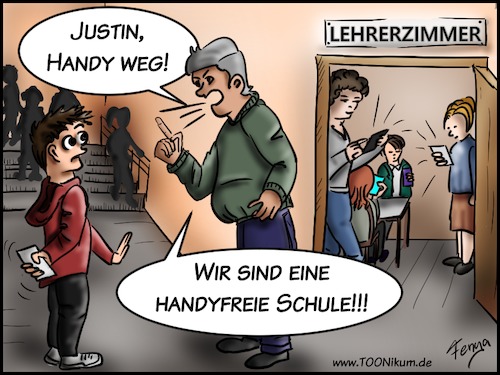 Cartoon: Handyfreie Schule (medium) by Fenya tagged internet,handy,bildung,bildungspolitik,jugend,digitalisierung,neuland,schule,lehrer,gymnasium,realschule,schüler,kinder,teenager,teens