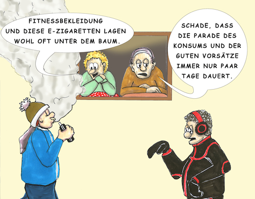 Cartoon: Alles neu (medium) by SoRei tagged silvester,neujahr,naujahrsvorsatz,gute,vorsätze,januar,jahresanfang,jahresbeginn,neustart,start,ins,neue,jahr,raucher,rauchentwöhnung,nikotin,zigaretten,rauchen,elektronische,zigarette,abhängigkeit,sucht,suchtleiden,übergewicht,abnehmen,abspecken,diät,sport,ausdauer,fitness,laufen,walken,walking,joggen,dauerlauf,training,trainingsanzug,ballonseide,outdoor,funktionskleidung,bekleidung,weihnachten,konsum,neuware,neu,geschenke,disziplin,vorführen,ausführen,ausgehen,parade,laufsteg,konsequenz,durchhalten,rückfall,rückfallquote,alte,muster,verhaltensmuster,schlechte,angewohnheit,neujahrsvorsätze,dauerhaft,schaulaufen,motivation,fensterbank,publikum,öffentlichkeit,zuschauer,silvester,neujahr,naujahrsvorsatz,gute,vorsätze,januar,jahresanfang,jahresbeginn,neustart,start,ins,neue,jahr,raucher,rauchentwöhnung,nikotin,zigaretten,rauchen,elektronische,zigarette,abhängigkeit,sucht,suchtleiden,übergewicht,abnehmen,abspecken,diät,sport,ausdauer,fitness,laufen,walken,walking,joggen,dauerlauf,training,trainingsanzug,ballonseide,outdoor,funktionskleidung,bekleidung,weihnachten,konsum,neuware,neu,geschenke,disziplin,vorführen,ausführen,ausgehen,parade,laufsteg,konsequenz,durchhalten,rückfall,rückfallquote,alte,muster,verhaltensmuster,schlechte,angewohnheit,neujahrsvorsätze,dauerhaft,schaulaufen,motivation,fensterbank,publikum,öffentlichkeit,zuschauer