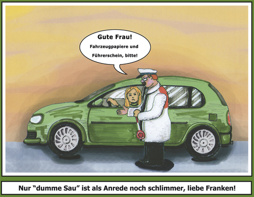 Cartoon: Anrede bei Verkehrskontrolle (medium) by SoRei tagged anrede,franken,polizist,kontrolle