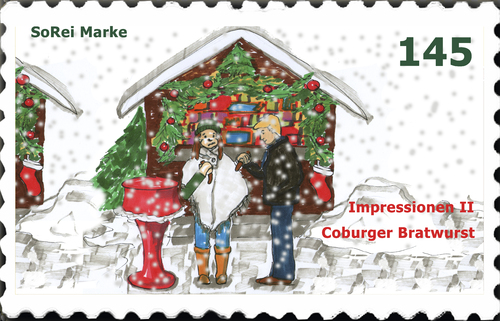Cartoon: Briefmarke Coburg 2 (medium) by SoRei tagged coburger,bratwurst,impressionen,briefmarken,coburger,bratwurst,impressionen,briefmarken,schnee,weihnachtsmarkt