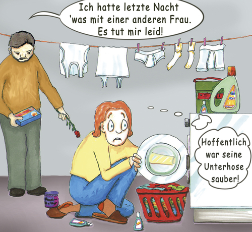 Cartoon: Das eigentliche Problem (medium) by SoRei tagged wäsche,waschen,sexuelle,untreue,waschmittel,geständnis,fleckenlöser,bleiche,fleckenmittel,intimität,beziehung,mann,frau,paar,seitensprung,bremsspuren,rose,pralinen,entschuldigung,gedanken,verrat,unangenehm,waschkeller,wäscheleine,unterwäsche,wäschekorb,waschmaschine