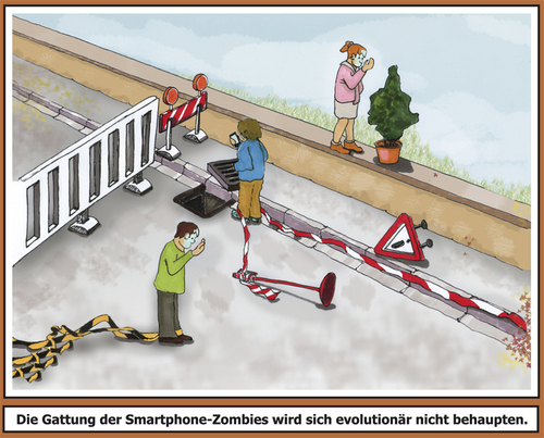 Cartoon: Smombie Smartphone-Zombies (medium) by SoRei tagged smartphones,2015,jahres,des,unwort,smombie,user,gefahr,zombie,straßenverkehr,ablenkung,smombie,unwort,des,jahres,2015,smartphones,user,gefahr,zombie,straßenverkehr,ablenkung