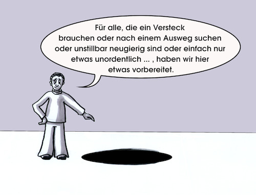 Cartoon: Versteck (medium) by SoRei tagged schutz,trost,scham,ohnmacht,ausweg,lösung,not,aufgabe,problem,herausforderung,hilfestellung,ratlosigkeit,unsichtbar,im,erdboden,versinken,wollen,die,erde,soll,sich,auftun,schwäche,kraftlos,aussichtslosigkeit,besitand,tarnung,täuschen,krisen,tief,trauermut,depression,burnout,lebensmut,schutz,trost,scham,ohnmacht,ausweg,lösung,not,aufgabe,problem,herausforderung,hilfestellung,ratlosigkeit,unsichtbar,im,erdboden,versinken,wollen,die,erde,soll,sich,auftun,schwäche,kraftlos,aussichtslosigkeit,besitand,tarnung,täuschen,krisen,tief,trauermut,depression,burnout,lebensmut