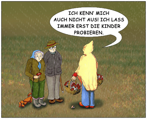 Cartoon: Vorkoster (medium) by SoRei tagged herbst,regen,korb,dackel,fachkenntnis,kinder,vergiften,irrtum,und,versuch,gift,sammeln,pilze,wald,spaziergang,spaziergang,wald,pilze,sammeln,gift,versuch,und,irrtum,vergiften,kinder,fachkenntnis,dackel,korb,regen,herbst