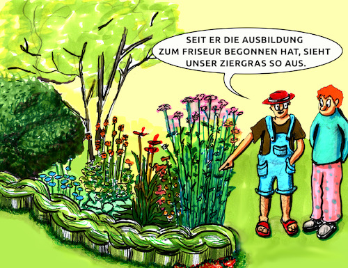 Cartoon: Ziergras (medium) by SoRei tagged ziergras,flechten,friseur,frisur,handwerk,leidenschaft,hobby,garten,pflanzen,haare,gärtnern,jäten,ondulieren,locken,glätten,ziergras,flechten,friseur,frisur,handwerk,leidenschaft,hobby,garten,pflanzen,haare,gärtnern,jäten,ondulieren,locken,glätten