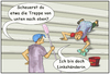 Cartoon: Fachkräftemangel (small) by SoRei tagged linkshänder,linkshänderin,treppe,wischen,scheuern,reinigungspersonal,putzfrau,eimer,scheuerlappen,schürze,kopftuch,mop,wischmop,feudel,kehrwoche,putzen