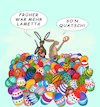 Cartoon: season greetings (small) by SoRei tagged osterfest,ostern,osterhasen,eier,ostereier,bemalen,lametta,handwerk,familienfest,basteln,kinderbeschäftigung,perfektionismus,bunt,kunstvoll,künstlerisch,faberge,farbenfroh,überfluss,suchen,entwicklung,loriot,weihnachten,bei,hoppenstets,besinnlichkeit,harmonie,stress,hektik,früher,war,alles,besser,rückblick,retrospektiv,retrospektive,glorifizieren,verherrlichen,adaption,analogie