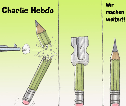 Cartoon: Satire lässt sich nicht killen (medium) by Bert Kohl tagged bleistift,stärker,als,kalaschnikow