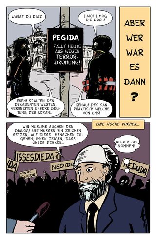 Cartoon: Ausfall (medium) by Jaehling tagged pegida,islamismus,islamisierung,dresden,semperoper,dialog,islam,muslim,demonstration,fremdenangst