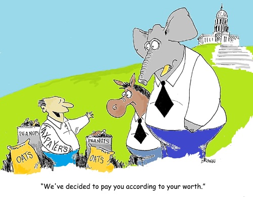 Cartoon: Paying Congress their worth (medium) by Joebrowntoons tagged congress,political,editorial,cartoon,joebrown,politics,election,taxes,taxpayer,voter,vote,representative,congressman,obama,obamacartoon,president