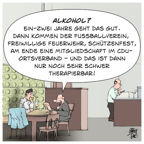 Cartoon: Alkohol (medium) by Timo Essner tagged alkohol,drogen,einstiegsdroge,drogenmissbrauch,fußballverein,freiwillige,feuerwehr,schützenverein,mitgliedschaft,cdu,ortsverband,therapie,hommage,greserlenz,cartoon,timo,essner,alkohol,drogen,einstiegsdroge,drogenmissbrauch,fußballverein,freiwillige,feuerwehr,schützenverein,mitgliedschaft,cdu,ortsverband,therapie,hommage,greserlenz,cartoon,timo,essner