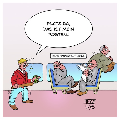 Cartoon: Bahn-Rowdy Pofalla (medium) by Timo Essner tagged deutsche,bahn,ronald,pofalla,pofallabeendetdinge,pofallabeendetdiebahn,bahnvorstand,manager,management,kahlschlag,rowdy,cartoon,timo,essner,deutsche,bahn,ronald,pofalla,pofallabeendetdinge,pofallabeendetdiebahn,bahnvorstand,manager,management,kahlschlag,rowdy,cartoon,timo,essner