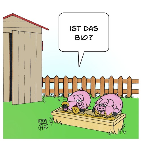 Cartoon: Bio-Schweine (medium) by Timo Essner tagged bio,öko,fleisch,nahrungsmittel,bauernhof,bio,öko,fleisch,nahrungsmittel,bauernhof,schweine,futter,blindes,kaufverhalten,quelle,nahrung,biotrend