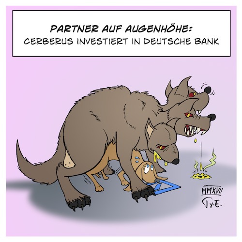 Cartoon: Cerberus Deutsche Bank (medium) by Timo Essner tagged cerberus,bank,investor,finanzhai,raubkapital,hedgefonds,banken,wirtschaft,finanzen,geld,cartoon,timo,essner,cerberus,bank,investor,finanzhai,raubkapital,hedgefonds,banken,wirtschaft,finanzen,geld,cartoon,timo,essner