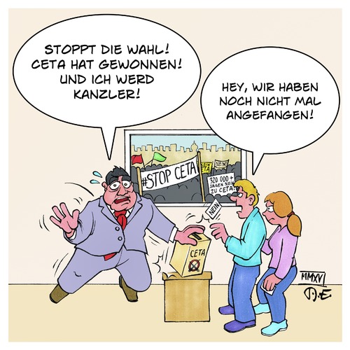 Cartoon: CETA SPDKonvent (medium) by Timo Essner tagged sigmar,gabriel,spd,konvent,spdkonvent,wolfsburg,freihandelsabkommen,ceta,ttip,george,bush,junior,cartoon,timo,essner,sigmar,gabriel,spd,konvent,spdkonvent,wolfsburg,freihandelsabkommen,ceta,ttip,george,bush,junior,cartoon,timo,essner