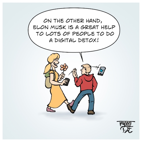 Cartoon: Digital detox (medium) by Timo Essner tagged elom,musk,twitter,overtake,users,account,investors,digital,detox,cartoon,timo,essner,elom,musk,twitter,overtake,users,account,investors,digital,detox,cartoon,timo,essner