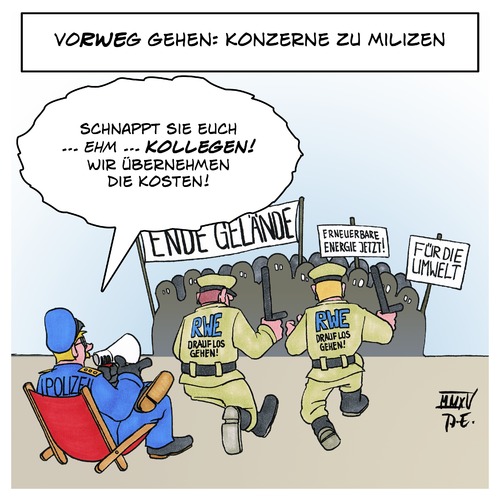 Cartoon: Drauf los gehen (medium) by Timo Essner tagged rwe,eon,vattenfall,enbw,polizei,proteste,ende,gelände,demonstrationen,gewaltenteilung,werksmilizen,rwe,eon,vattenfall,enbw,polizei,proteste,ende,gelände,demonstrationen,gewaltenteilung,werksmilizen