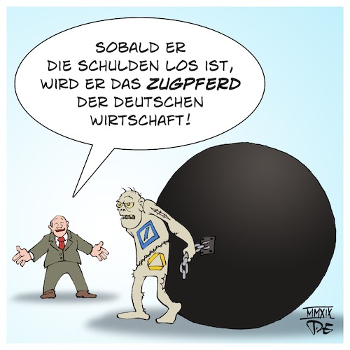 Cartoon: Ein Zombie aus zwei Halbtoten (medium) by Timo Essner tagged deutsche,bank,deutschebank,commerzbank,fusion,banken,bankenkrise,cumcum,cumex,panamapapers,paradisepapers,too,big,to,fail,jail,finanzmarkt,immobilien,spekulation,spekulationsblase,zombiebank,30,milliarden,wert,billionen,verbindlichkeiten,kredite,minus,cartoon,timo,essner,deutsche,bank,deutschebank,commerzbank,fusion,banken,bankenkrise,cumcum,cumex,panamapapers,paradisepapers,too,big,to,fail,jail,finanzmarkt,immobilien,spekulation,spekulationsblase,zombiebank,30,milliarden,wert,billionen,verbindlichkeiten,kredite,minus,cartoon,timo,essner