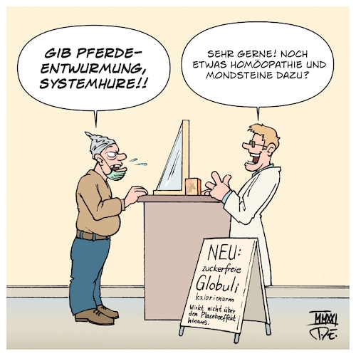 Cartoon: Entwurmungsmittel (medium) by Timo Essner tagged entwurmungsmittel,pferde,ivermectin,querdenker,esotherik,nazis,apotheke,homöopathie,heilsteine,apotheker,globuli,gesundheitssystem,marktwirtschaft,handel,verkauf,cartoon,timo,essner,entwurmungsmittel,pferde,ivermectin,querdenker,esotherik,nazis,apotheke,homöopathie,heilsteine,apotheker,globuli,gesundheitssystem,marktwirtschaft,handel,verkauf,cartoon,timo,essner