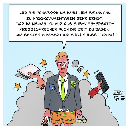 Cartoon: Facebook zu Hatespeech (medium) by Timo Essner tagged hatespeech,hasskommentare,facebook,social,media,soziale,medien,netzwerke,rechter,terror,ausländerfeindlichkeit,aufruf,zu,straftaten,strafrecht,stgb,strafgesetzbuch,deutschland,cartoon,timo,essner,hatespeech,hasskommentare,facebook,social,media,soziale,medien,netzwerke,rechter,terror,ausländerfeindlichkeit,aufruf,zu,straftaten,strafrecht,stgb,strafgesetzbuch,deutschland,cartoon,timo,essner