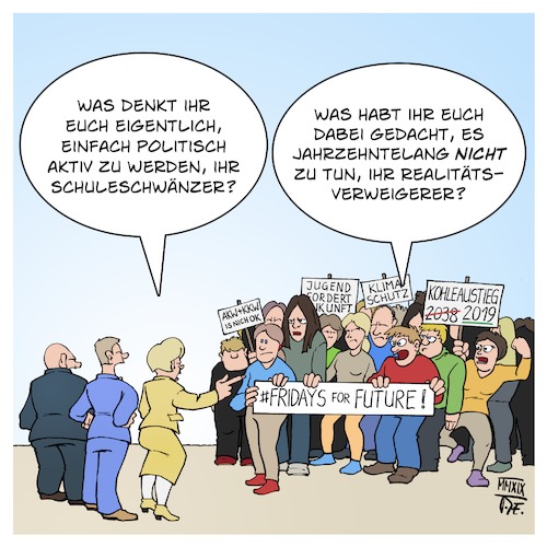 Cartoon: FridaysForFuture (medium) by Timo Essner tagged klima,klimawandel,umwelt,umweltschutz,kohleausstieg,jugend,klimamärsche,march,for,climate,kohlekommission,klimaziele,fridays,future,fridaysforfuture,cartoon,timo,essner,klima,klimawandel,umwelt,umweltschutz,kohleausstieg,jugend,klimamärsche,march,for,climate,kohlekommission,klimaziele,fridays,future,fridaysforfuture,cartoon,timo,essner